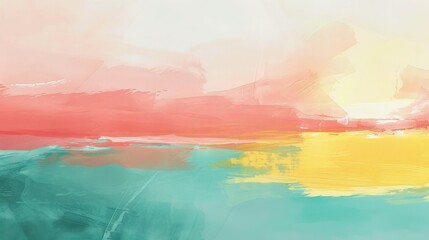 Vibrant abstract painting with sunset colors of yellow, pink, and blue creating a beautiful sky background