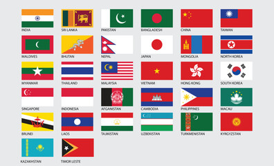  Asia country all flag vector 