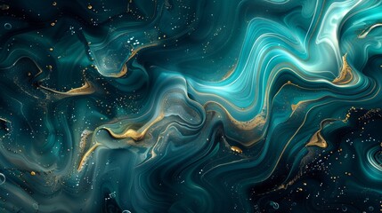 Wave-like blue and gold fluid art, ideal for captivating visual content in design - obrazy, fototapety, plakaty