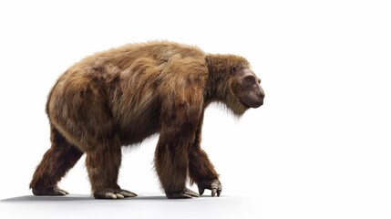 Fototapeta premium The extinct Megatherium, commonly known as the giant ground sloth. This illustration captures the animal's fur texture and formidable claws, invoking a sense of the Ice Age's diverse wildlife.