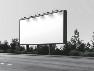 Obraz premium Billboard mockup with white background seen from side angle. Billboard mockup image, large clean white surface, empty large advertising space, Bigboard