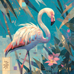 Elegant Pink Flamingo in Colorful Abstract Setting - Perfect for Wall Art and Greeting Card Design