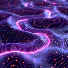 Purple glowing 3D landscape with contour lines