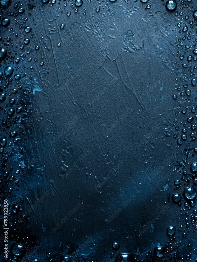 Canvas Prints Dark blue grungy wall texture with water droplets and a cool tone.