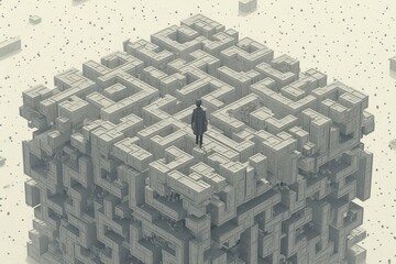 A person navigating through an intricate maze, symbolizing the journey of finding one's way in life and business.