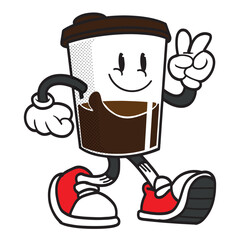 groovy cartoon of vintage style logo coffee mascot perfect for t-shirt design print