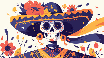 Mexican Day of Dead poster flyer card design with s