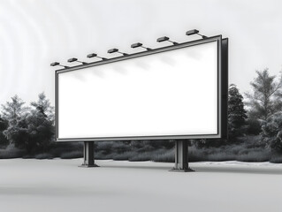 Obraz premium Billboard mockup with white background seen from side angle. Billboard mockup image, large clean white surface, empty large advertising space, Bigboard