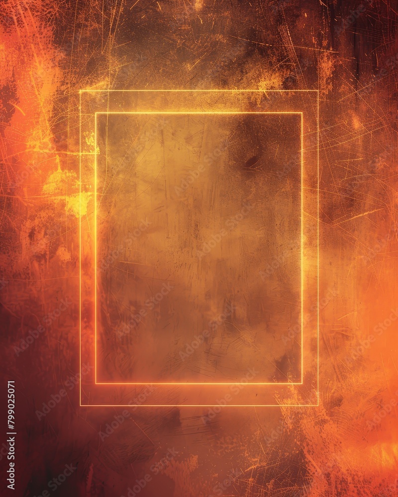 Poster Abstract orange texture with a radiant golden glow and central frame.