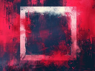 Naklejka premium Abstract painting with bold red and black colours, featuring a central square and textured brush strokes with copy space for text.