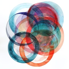 A painting of multiple overlapping circles in bright colors. - obrazy, fototapety, plakaty