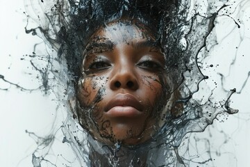 Beautiful African American woman refreshing herself with splashes of water on her face during hot summer day