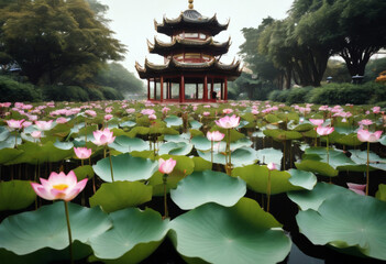 Lotus Pond Autumn Kahosiung Spring Pavilions