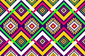 Geometric ethnic oriental Thai traditional with colorful elements seamless pattern design for background, rug, wallpaper, clothing, wrap, batik, fabric, clothing, embroidery style