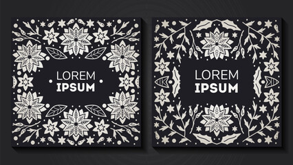 Vector set of luxury floral patterns, invitation cards, banners. Merry Christmas sketch winter flowers design Package for perfume, jewelry