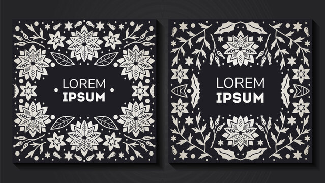 Vector set of luxury floral patterns, invitation cards, banners. Merry Christmas sketch winter flowers design Package for perfume, jewelry