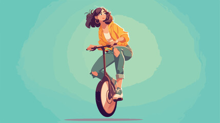 Naklejka premium Modern girl riding electric unicycle monocycle mono