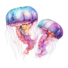 Watercolor Jellyfish, clipart Illustration, Generative Ai