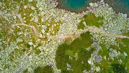 Mountain lakes from a drone aerial photography. The highest peak Musala in the Balkans in Bulgaria,...