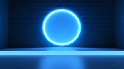 Abstract blue tech neon round frame