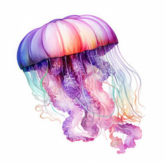 Fototapeta premium Watercolor Jellyfish, clipart Illustration, Generative Ai