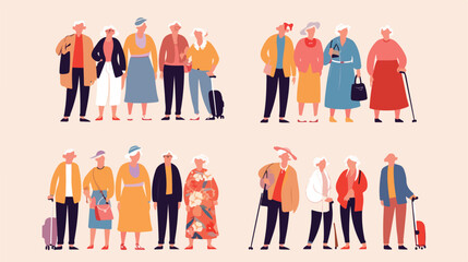 Modern old people and senior couples set. Stylish e