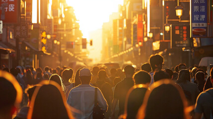 early morning, crowded streets - obrazy, fototapety, plakaty