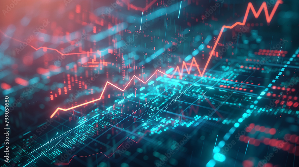 Poster a futuristic arrow intersects with a graph depicting the upward trend of stocks showcasing the impac