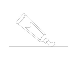 Continuous line drawing of toothpaste tube. One line of toothpaste. Dental health concept continuous line art. Editable outline.