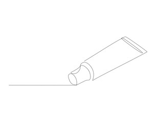 Continuous line drawing of toothpaste tube. One line of toothpaste. Dental health concept continuous line art. Editable outline.