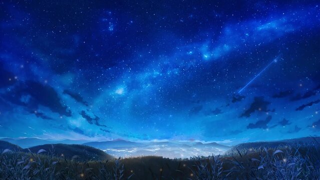 草原と星空