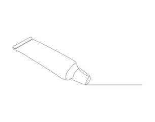 Continuous line drawing of toothpaste tube. One line of toothpaste. Dental health concept continuous line art. Editable outline.