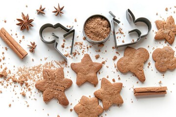 top view of star-shaped cookies with dusted floor on a white background, Christmas - Powered by Adobe