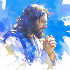 Watercolor Depiction of Jesus Christ in a Solemn Gaze