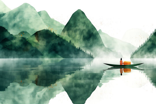 Dragon Boat Festival watercolor illustration, Chinese Dragon Boat Festival rice dumplings, legend of Qu Yuan, giant rice dumplings on the river, dragon boat, abstract watercolor painting