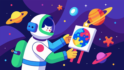 An autistic astronaut creating artwork inspired by the aweinspiring sights of space and sharing it with the world.. Vector illustration