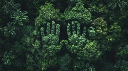 Hands made of green forest, protect the environment, esg, prevent deforestation, protect forest resources