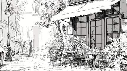 Monochrome rough sketch of european outdoor or side