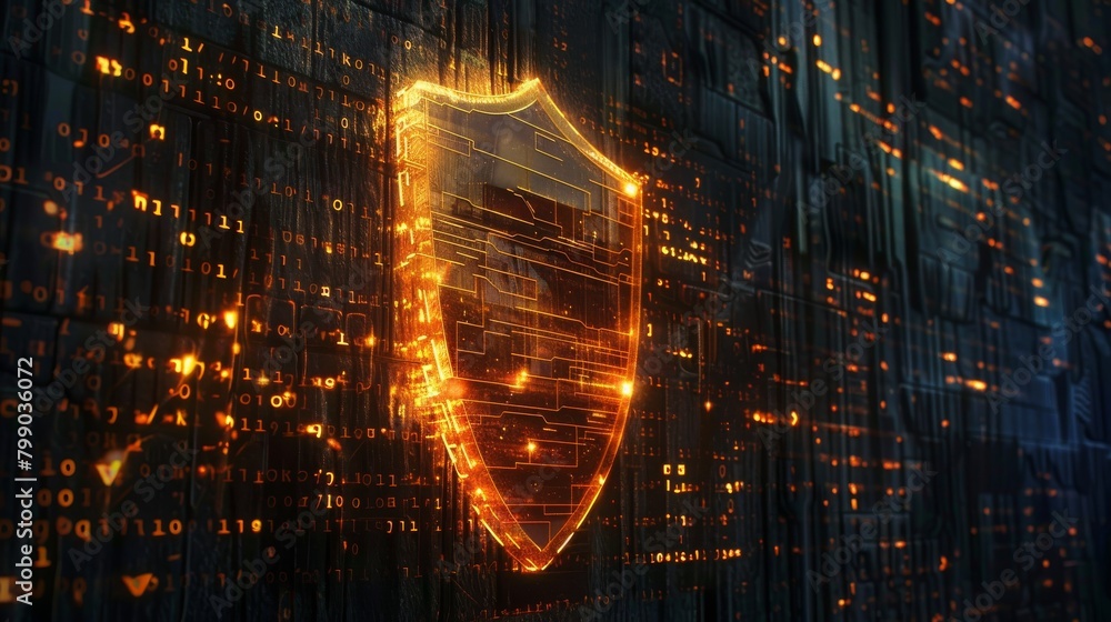 Poster cyber security concept with a shield in the center