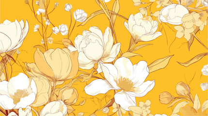 Monochrome seamless pattern with spring tender bloo
