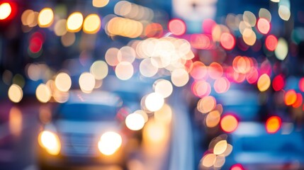 Fototapeta premium Blurred city street with cars and traffic lights