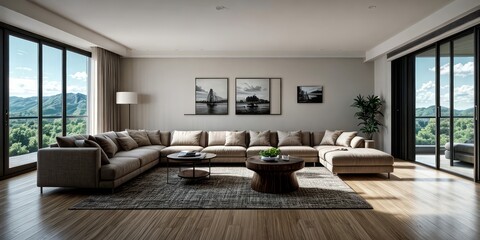 Fototapeta premium modern living room interior design with sofa and window
