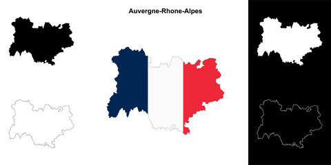 Auvergne-Rhone-Alpes region outline map set