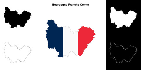 Bourgogne-Franche-Comte region outline map set