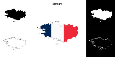 Bretagne region outline map set