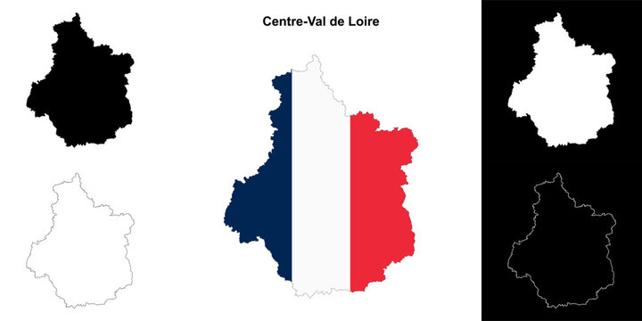Centre-Val de Loire region outline map set