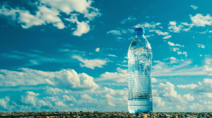 Clear skies frame a water bottle, symbol of post-exercise relief.