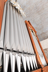 Old metal organ pipes in a church