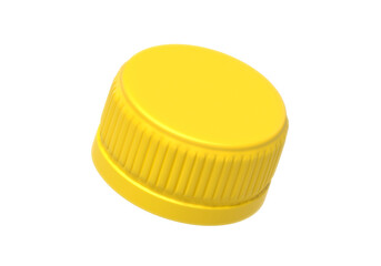 Yellow plastic bottle caps isolated on white background - obrazy, fototapety, plakaty
