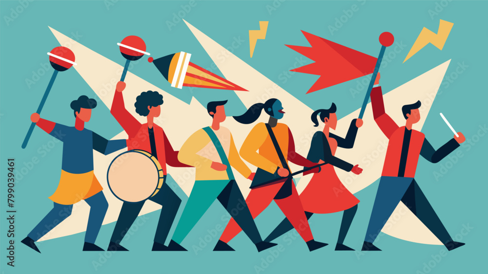 Poster the steady beat of percussion instruments setting the pace for a powerful procession symbolizing the